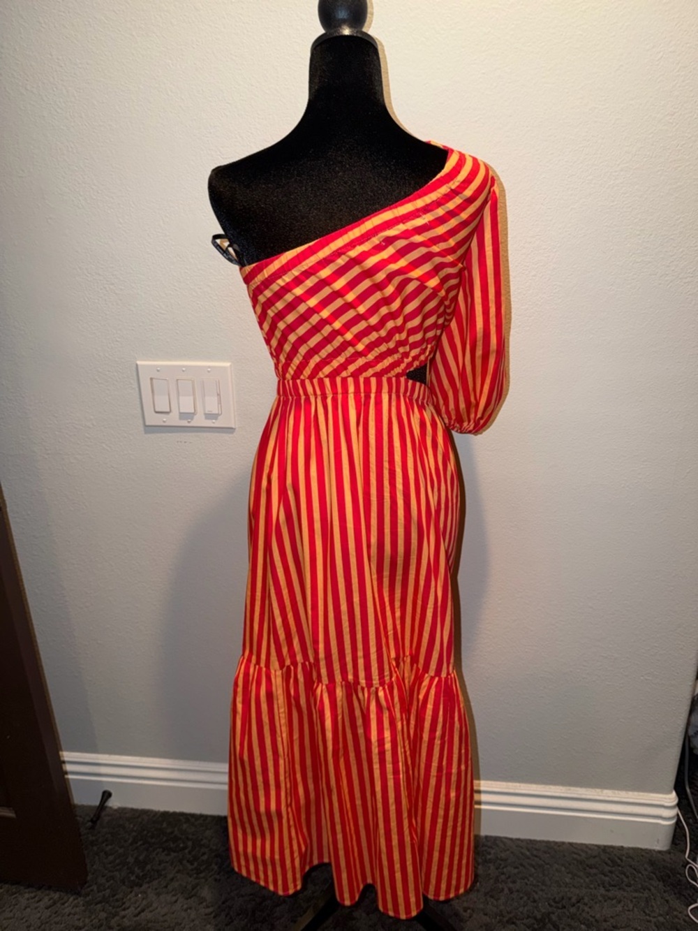 RACHEL Rachel Roy One-Shoulder Red and Yellow Striped Colorblock Maxi Dress - Picture 7 of 10